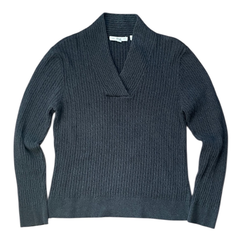 Pria 100% Cotton Shawl Collar Ribbed Sweater Women’s L Charcoal Gray